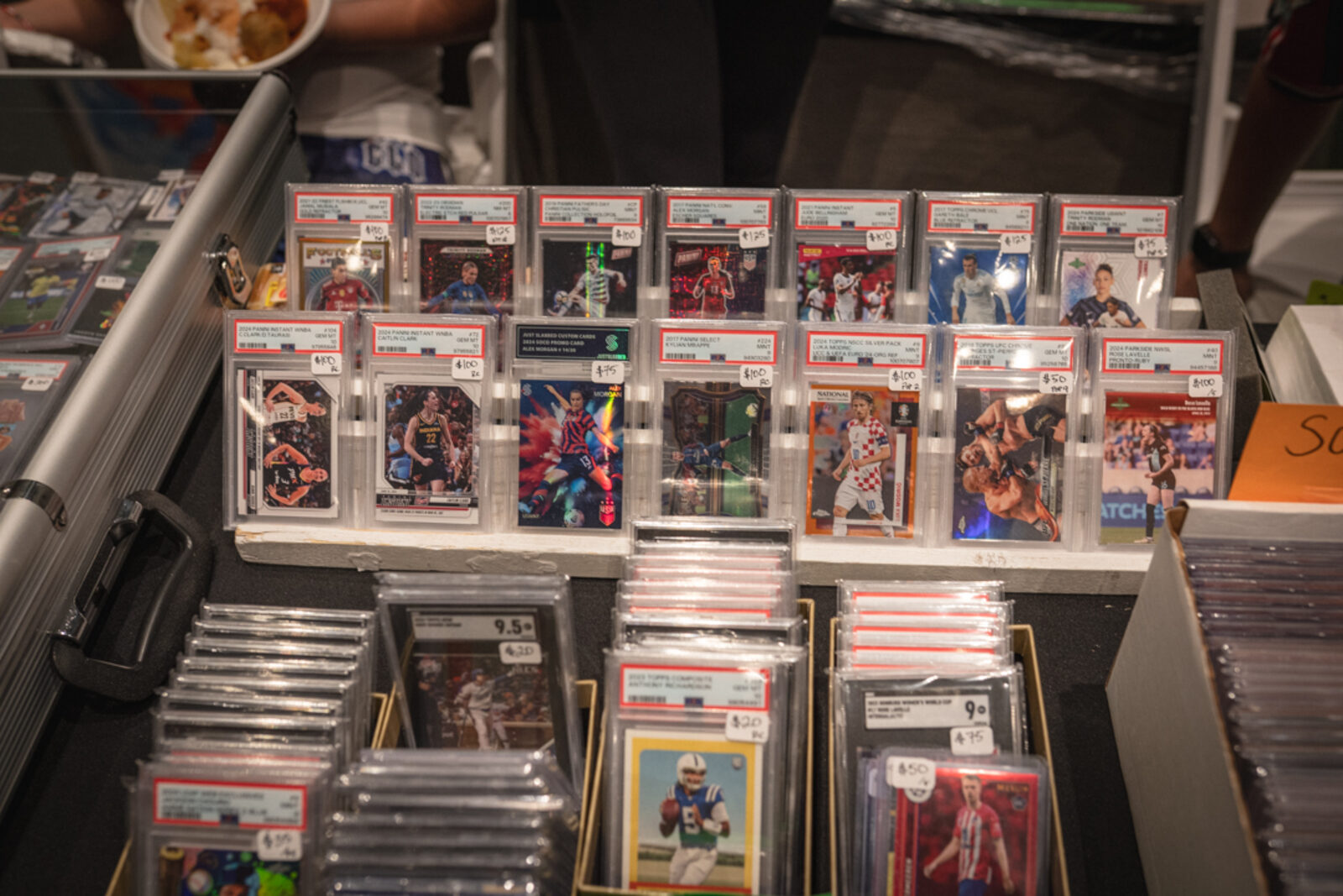 Graded trading cards in slab cases